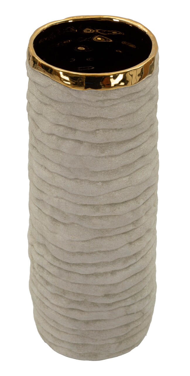 Vaza decorativa, Mauro Ferretti, Lima, 15.5x40 cm, ceramica, gri/auriu - imagine 4
