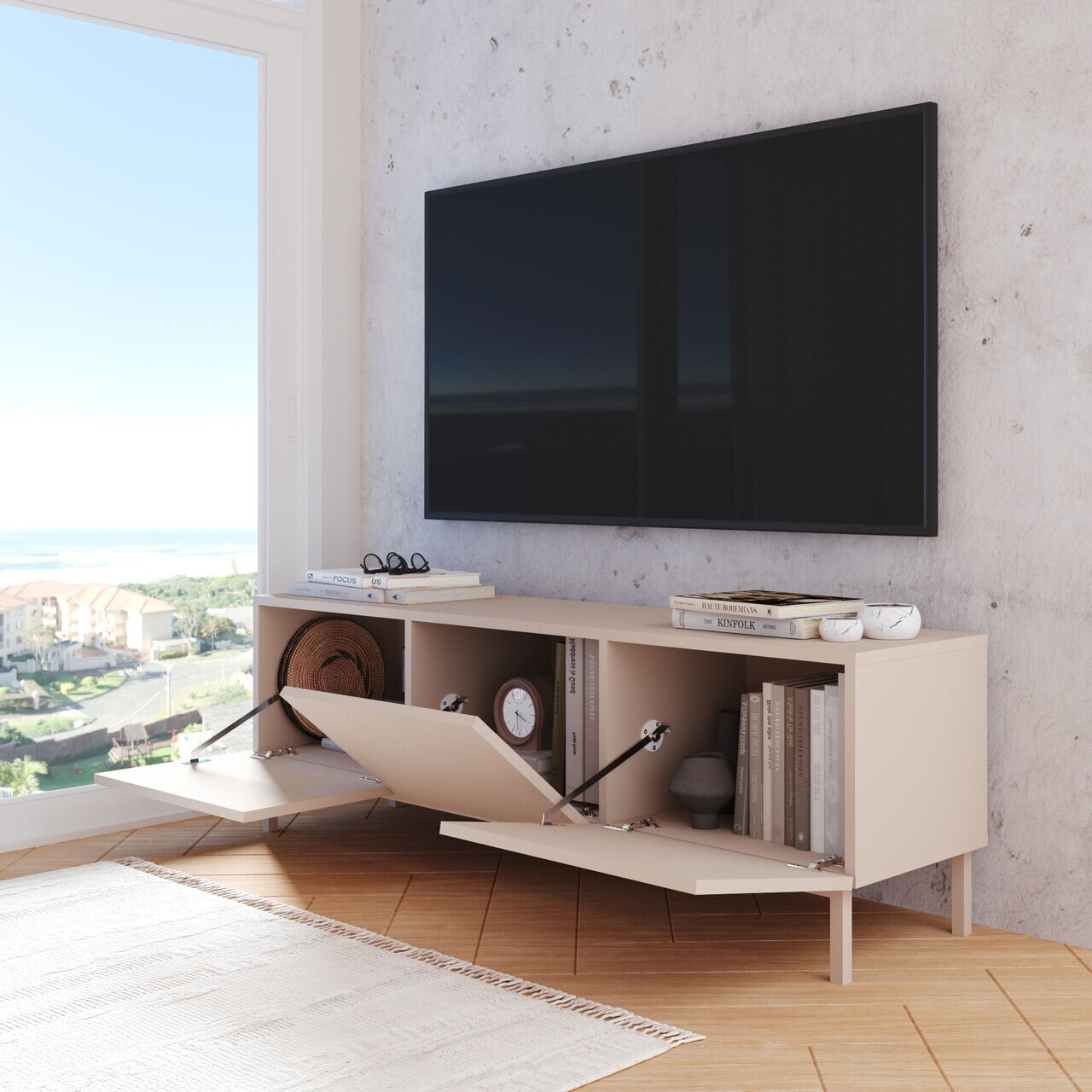 Comoda TV, Hanah Home, Coast, 150x47.3x36.8 cm, PAL, Nisip — imaginea 3