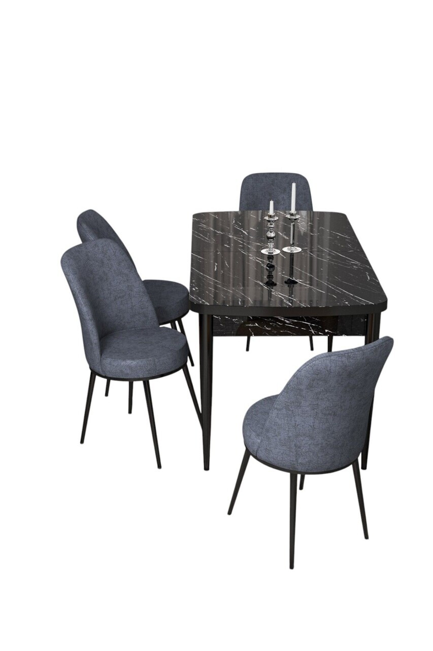 Set masa extensibila si scaune (5 piese), Hanah Home, Kor, Model de marmură neagră / Afumat — imaginea 2