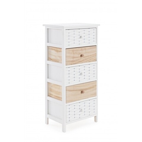 Comoda cu 5 sertare, alveare, bizzotto, 40x29x90 cm, lemn de paulownia, alb/natural