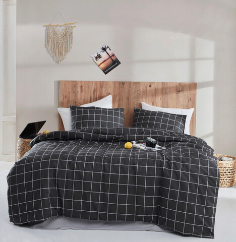 Lenjerie de pat dubla 3 piese, piga - black, enlora home, bumbac ranforce