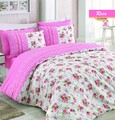 Lenjerie de pat dubla Rosa, Majoli Home Collection, 4 piese, 200x220 cm, 100% bumbac ranforce, roz