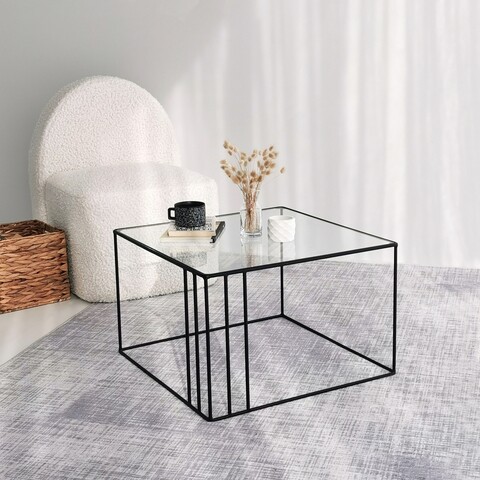 Masuta de cafea, Neostill, Outline, 55 x 36 x 55 cm, sticla temperata/metal, negru cafea