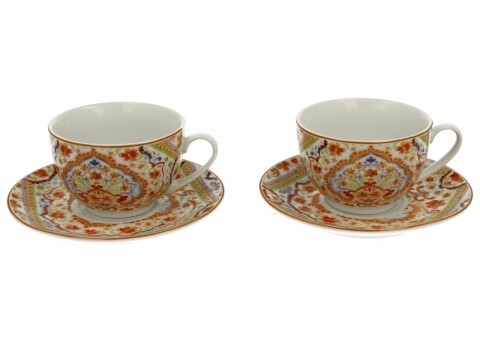 Set 2 cesti cu farfurie Espania, Duo, 200 ml, portelan, multicolor