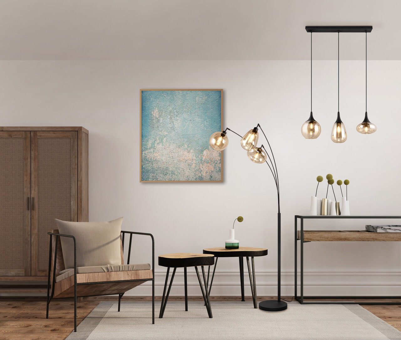 Lampadar Lumina, TRIO, 31x71x200 cm, 10W, 3x E14, metal, negru mat