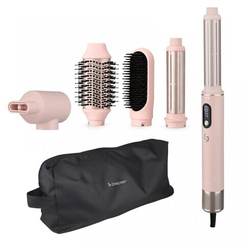 Aparat de coafat multistyler, 5 in 1 Beper, 1300W, 23x4 cm, 2 viteze, 3 trepte de temperatura, roz
