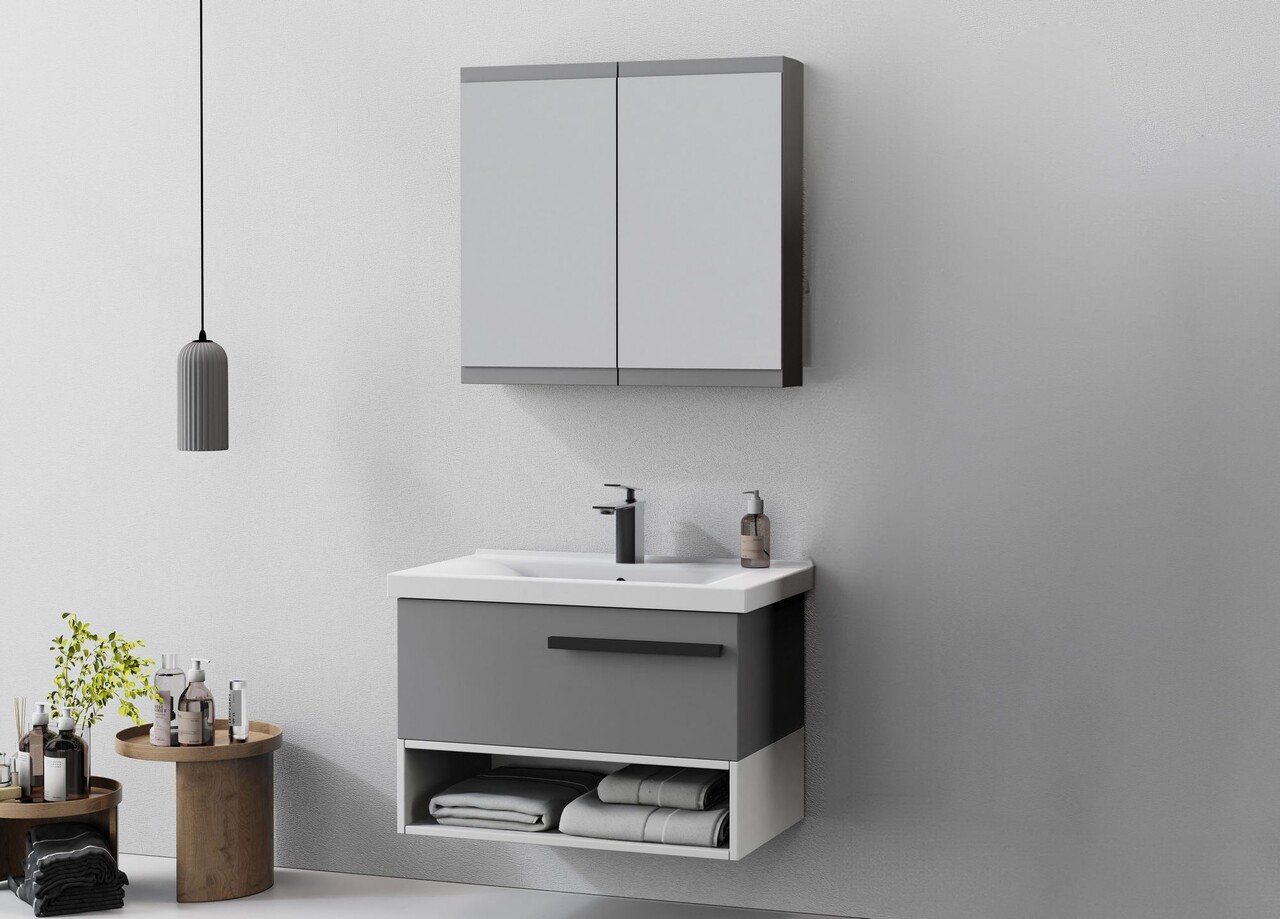 Set mobilier de baie (2 piese), Hanah Home, Blanc 80, Gri Mat - view 2