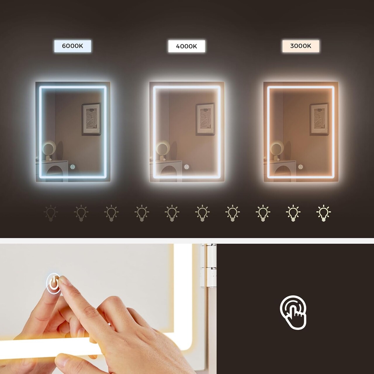 Masa de toaleta cu taburet si oglinda cu LED-uri / masuta dressing, Vasagle, 80s40s137.5 cm, MDF, alb