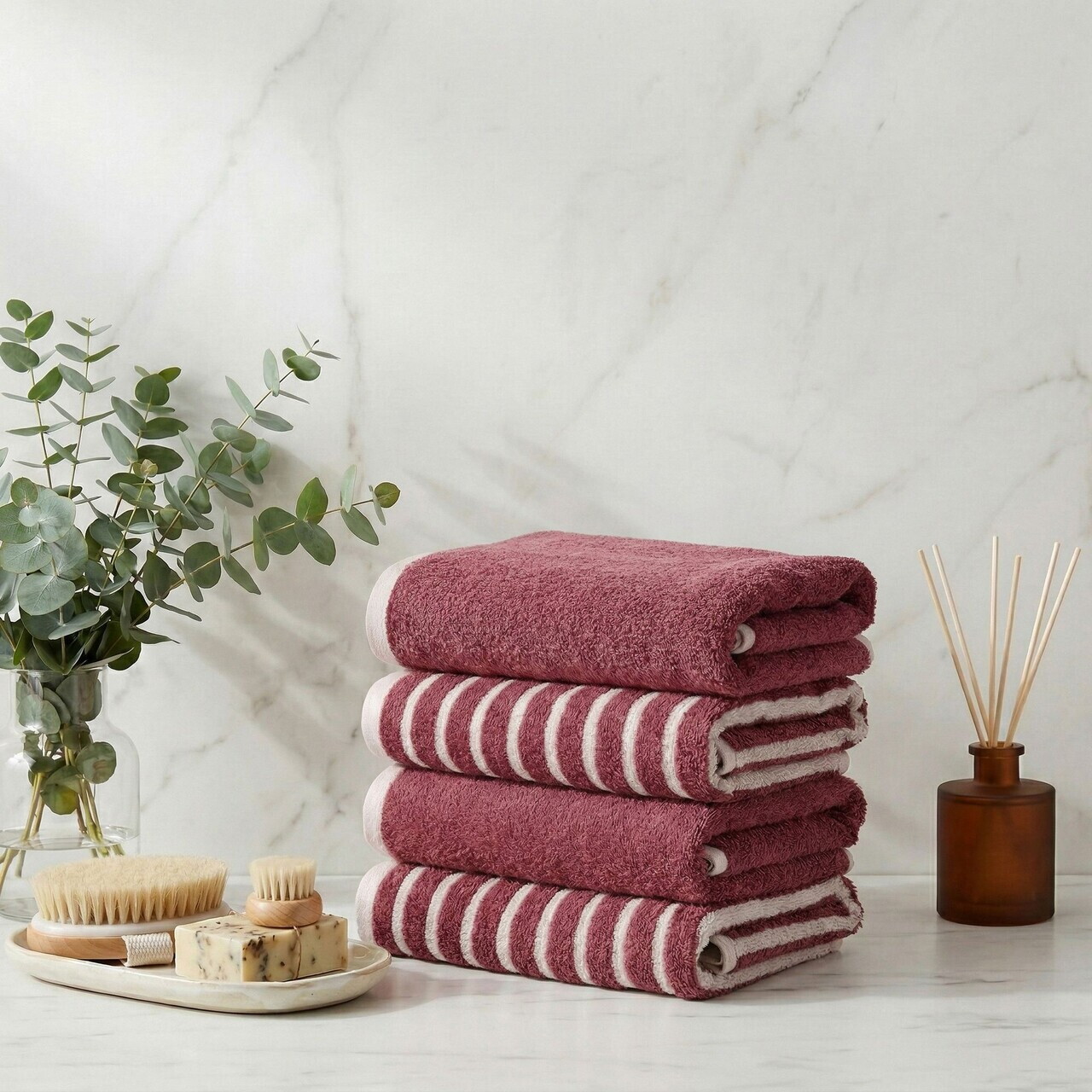 Set prosoape L'essentiel Maison Stripe Melange Bumbac Roz prafuit