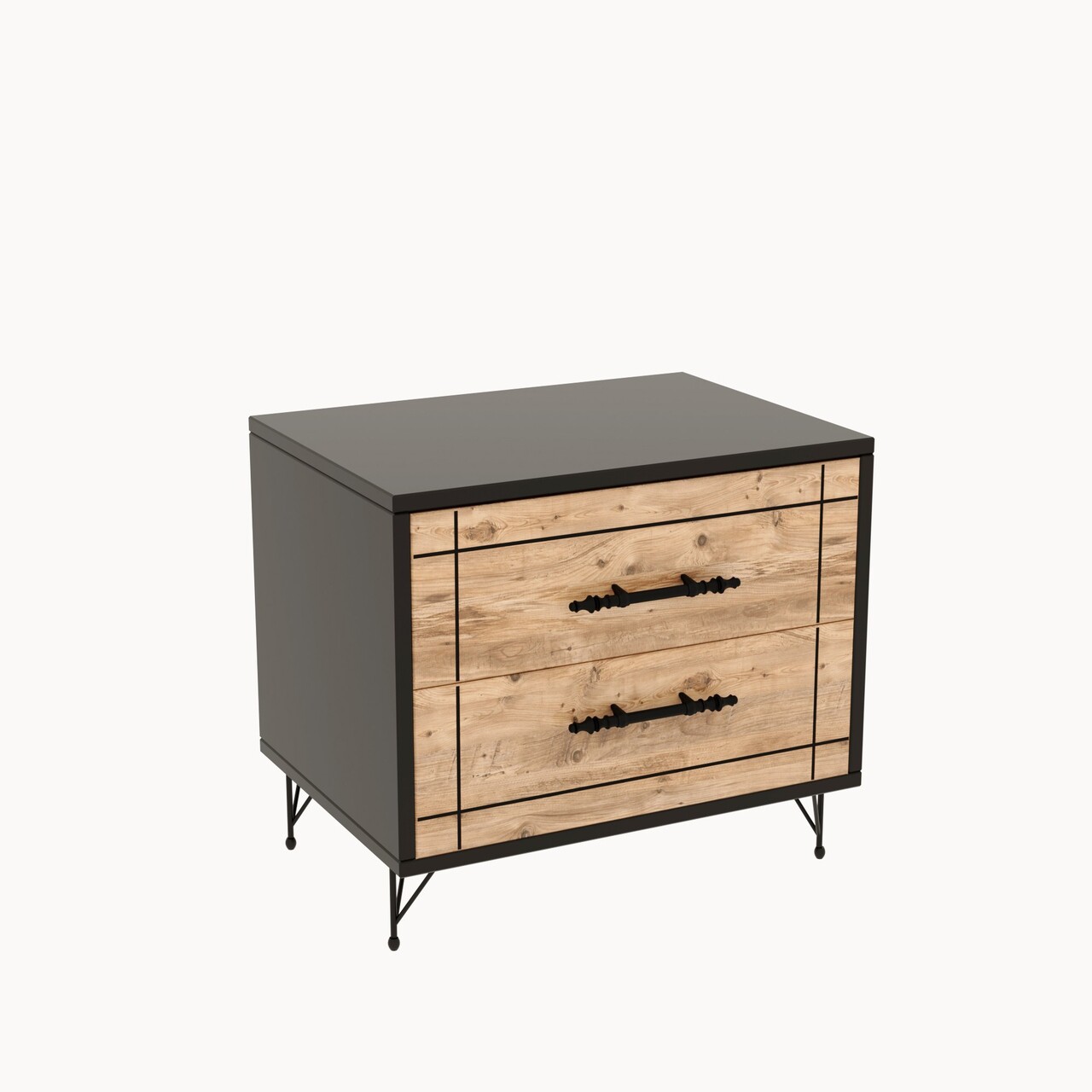 Noptiera, Kalune Design, Night, 50x55x40 cm, PAL, Stejar / Negru - 1 | YEO