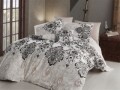 Lenjerie de pat dubla, 4 piese, amestec bumbac, Nazenin Home, Luxury Brown, alb/maro