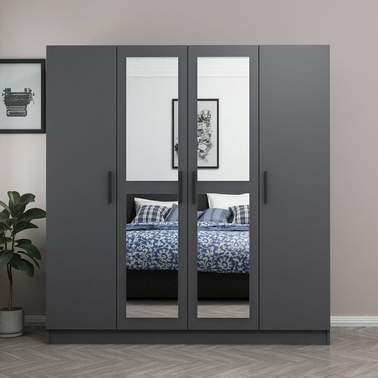 Dulap pentru haine, Minerva, Kale, 180x190x52 cm, PAL, Antracit - 2 | YEO