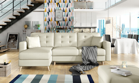 Coltar extensibil reversibil 3 locuri ELTAP, AsgL-05, Asgard, 248x162x93 cm, lemn/poliester, bej deschis