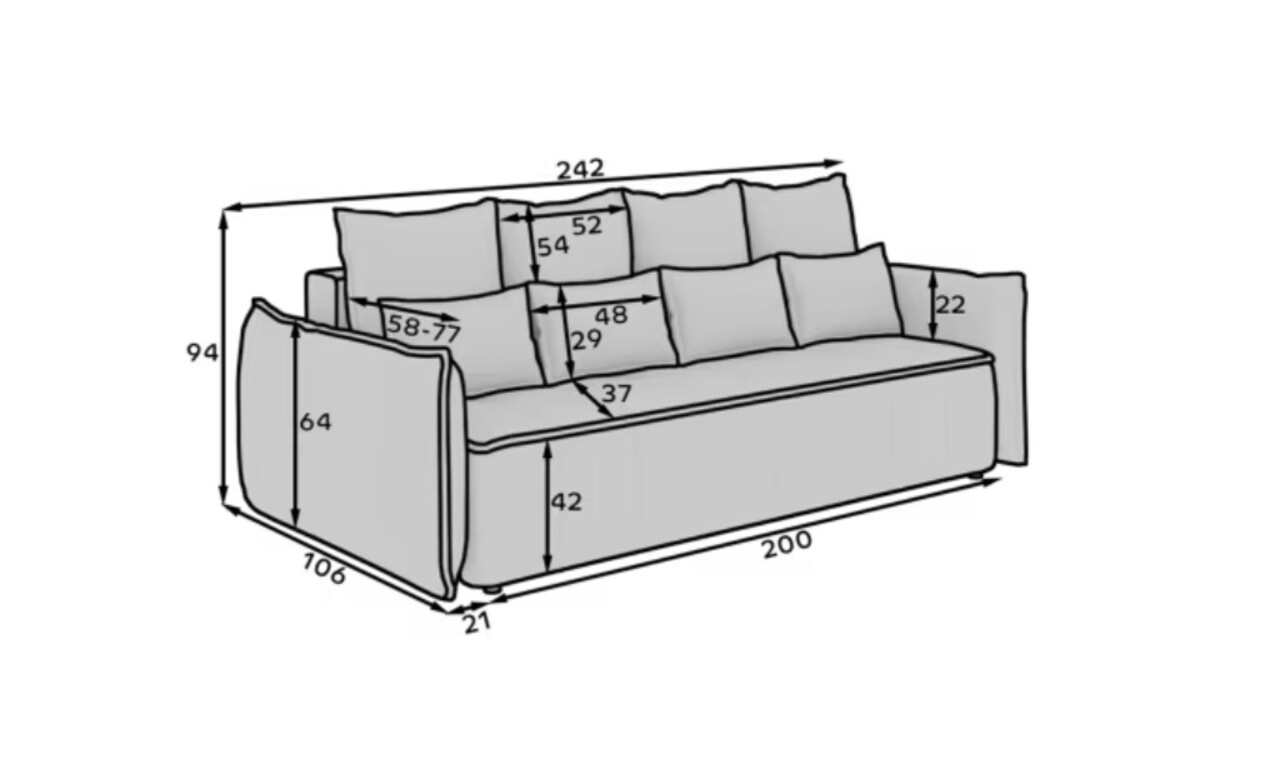 Canapea extensibila 3 locuri ELTAP, Weltton, 242x106x94 cm, lemn/poliester, bej inchis