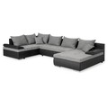 Coltar extensibil cu sezlong interschimbabil, Oliver, 332 x 207/171 x 88/71 cm, piele ecologica/stofa, negru/gri