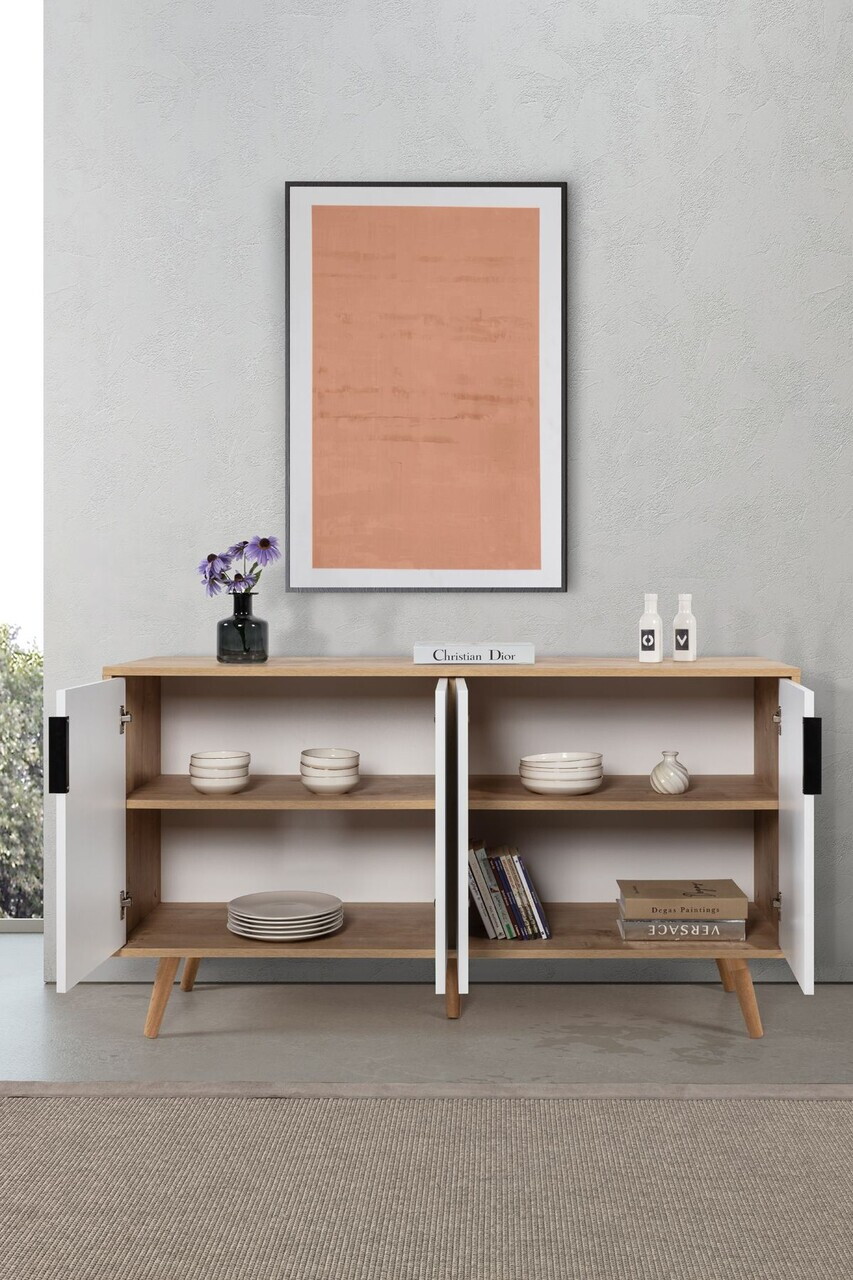 Consola, Hanah Home, Sırma 4515, 150x82x44 cm, PAL, Stejar Safir / Alb — imaginea 2