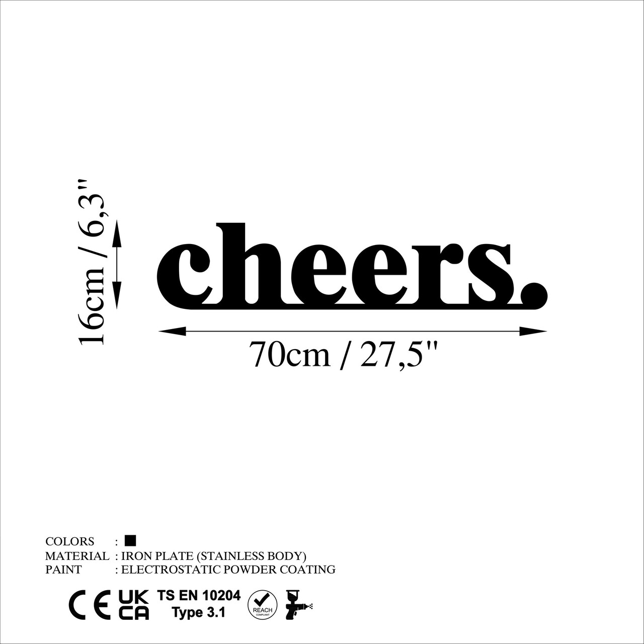 Decoratiune de perete, Cheers, Dimensiune: 70 x 16 cm, Negru - view 6