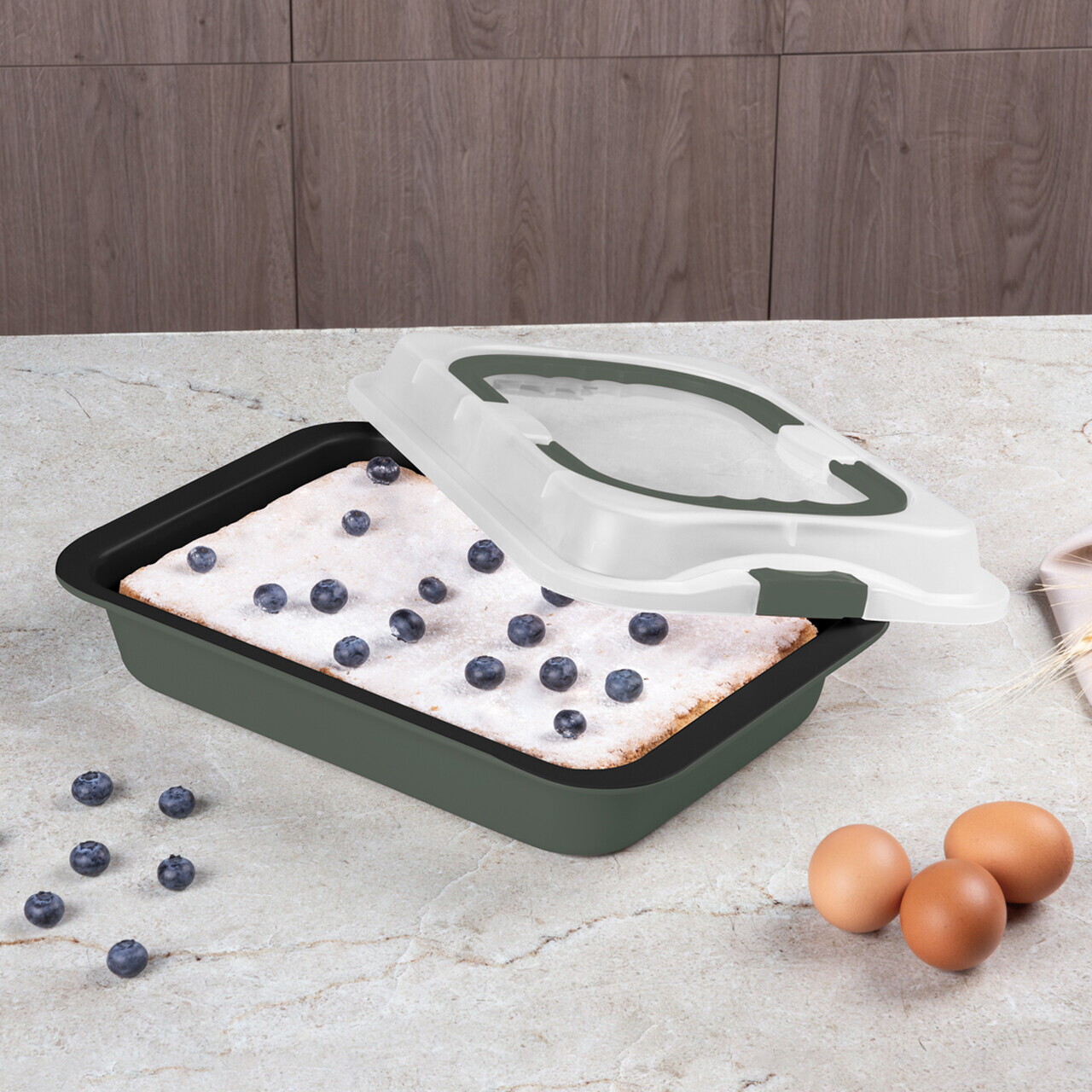 Tava cu capac Berlinger Haus, Matte Green, 36.5x24.5x5.5 cm, otel carbon/plastic, verde mat - imagine 4