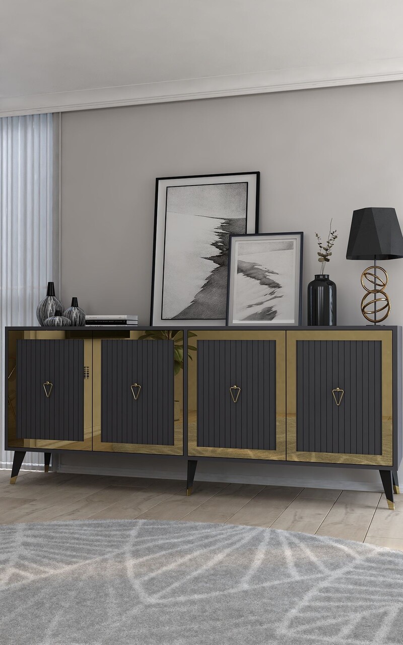 Consola, Hanah Home, Benner, 180x78.6x35 cm, PAL , Antracit / Aur - view 2