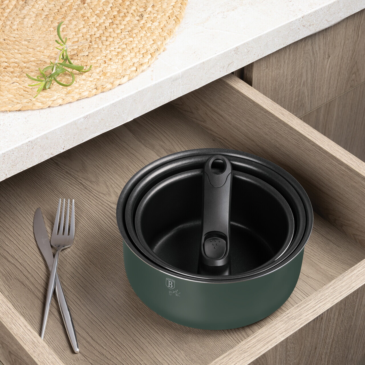 Set pentru gatit Berlinger Haus, Matte Green, 13 piese, aluminiu, verde mat - view 6