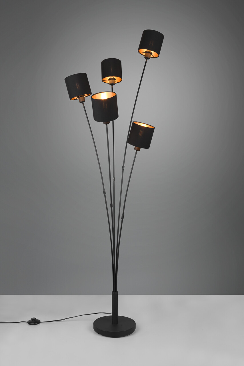 Lampadar Tommy, RL, 48x45.5x163 cm, 40W, 5x E14, metal/textil, negru mat - view 2
