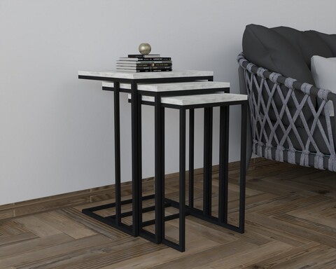 Set masute 3 piese, Puqa Design, Stoli, PAL, Negru / Cyrstal