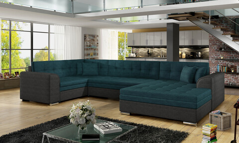 Coltar extensibil dreapta 5 locuri ELTAP, Damario, 338x189x78 cm, lemn/poliester, verde inchis/gri inchis