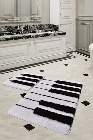 Set 2 covorase de baie piyano, chilai, 50x60 cm/60x100 cm, alb/negru