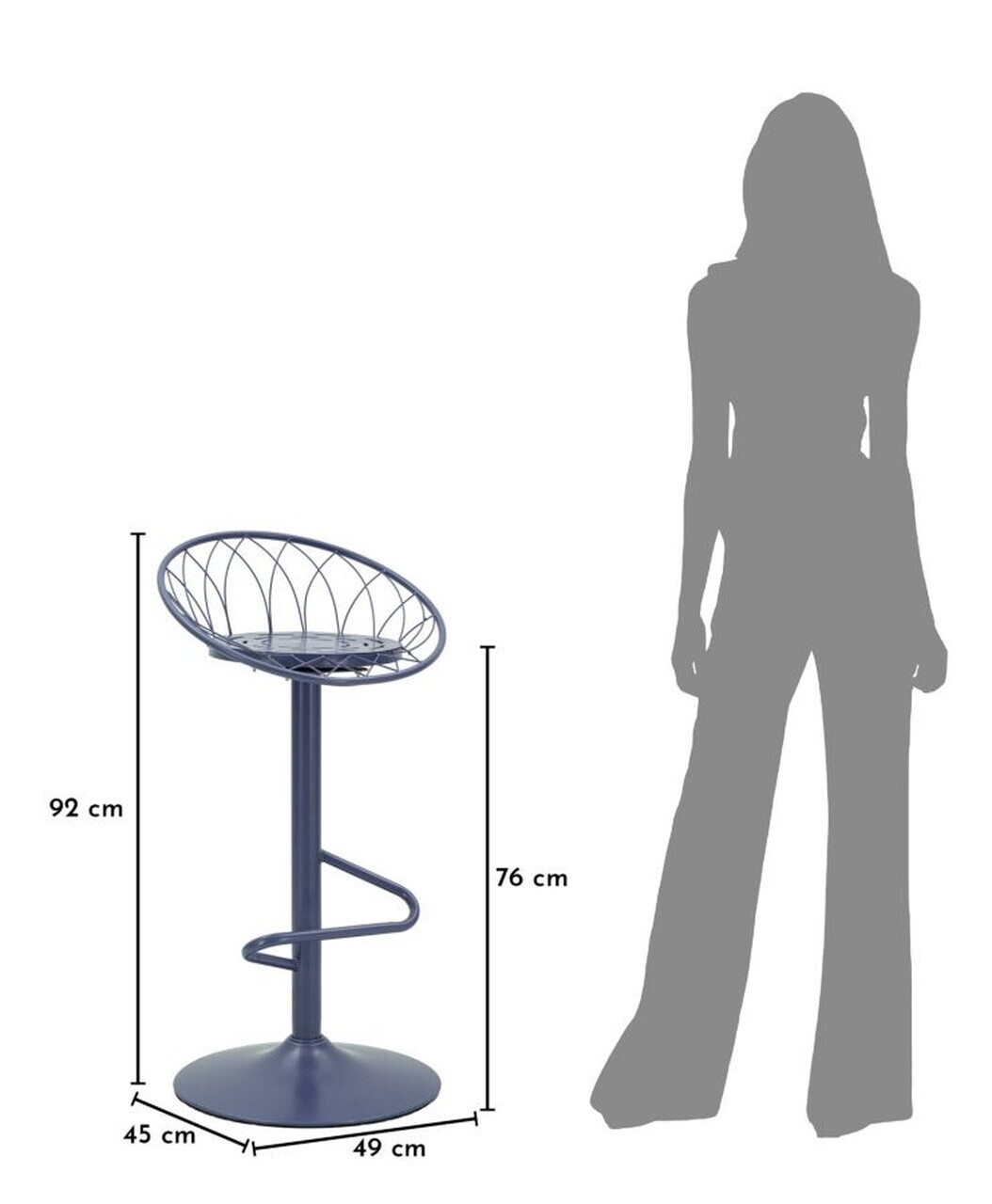 Scaun de bar, Mauro Ferretti, Clox, 49x45x92 cm, metal, mov - imagine 2