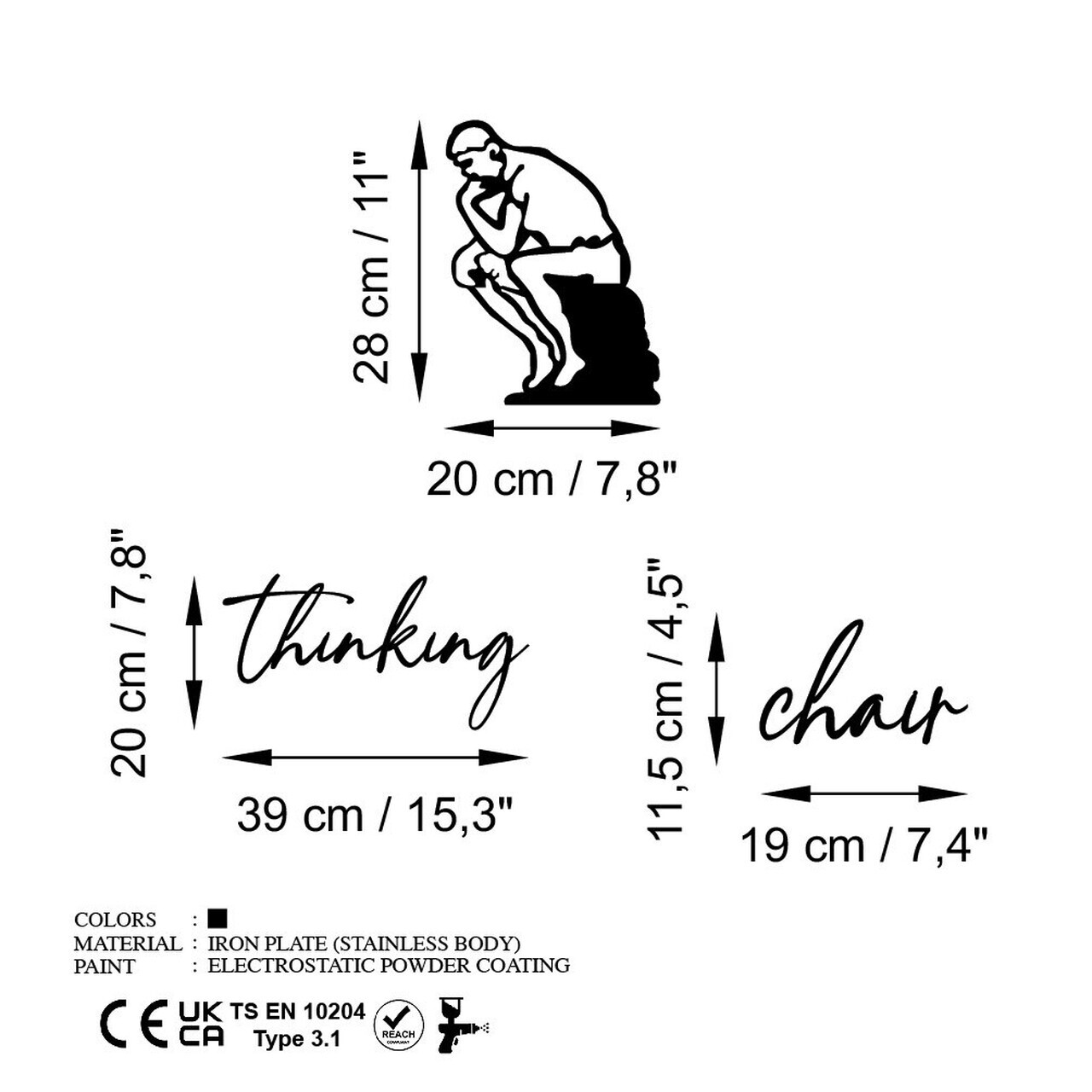 Decoratiune de perete, Thinking Chair, Dimensiune: 20 x 28 cm (1 bucată), Negru — imaginea 6