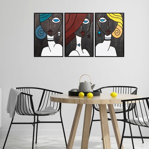 Decoratiune de perete, Our Girls 2, Placaj, 39 x 59 cm, 3 piese, Multicolor mezoni.ro