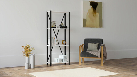 Corp biblioteca, puqa design, london, 60x149.5x29 cm, pal, alb negru