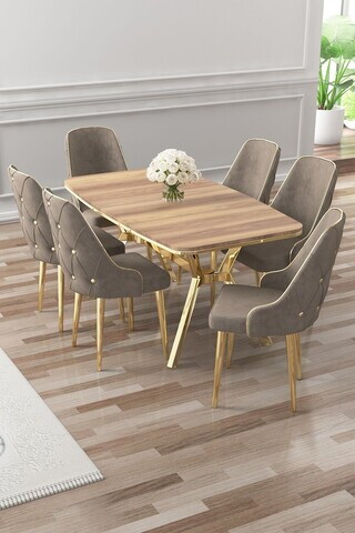 Set masa si scaune (7 piese), Hanah Home, Asel, Hazar / Aur / Cappuccino