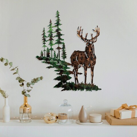 Decoratiune de perete, deer 2, metal, dimensiune: 65 x 79 cm, multicolor