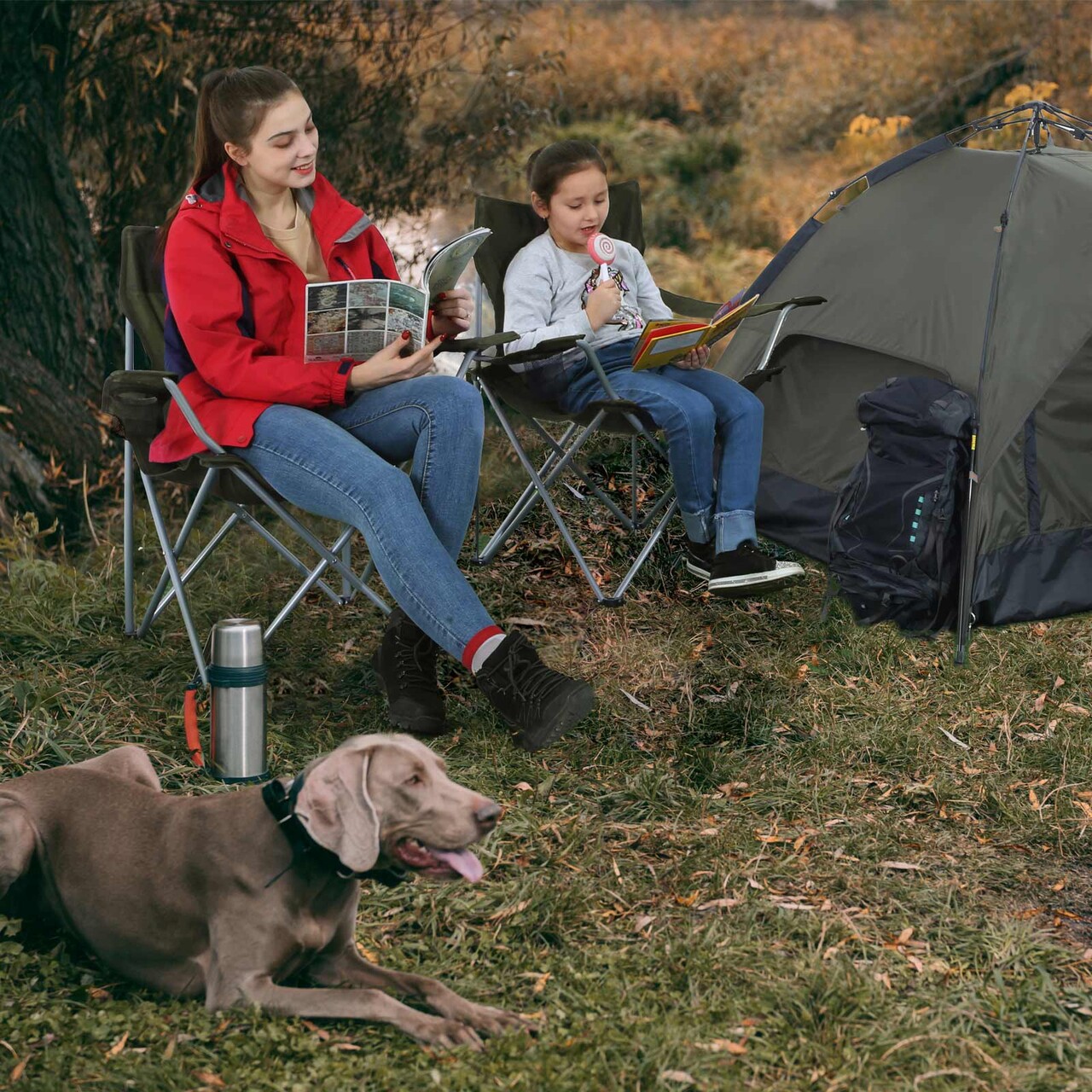 Set 2 scaune pliabile pentru camping, Songmics, 84x52x81 cm, max 120 kg, tesatura Oxford 600D/otel, verde - view 7