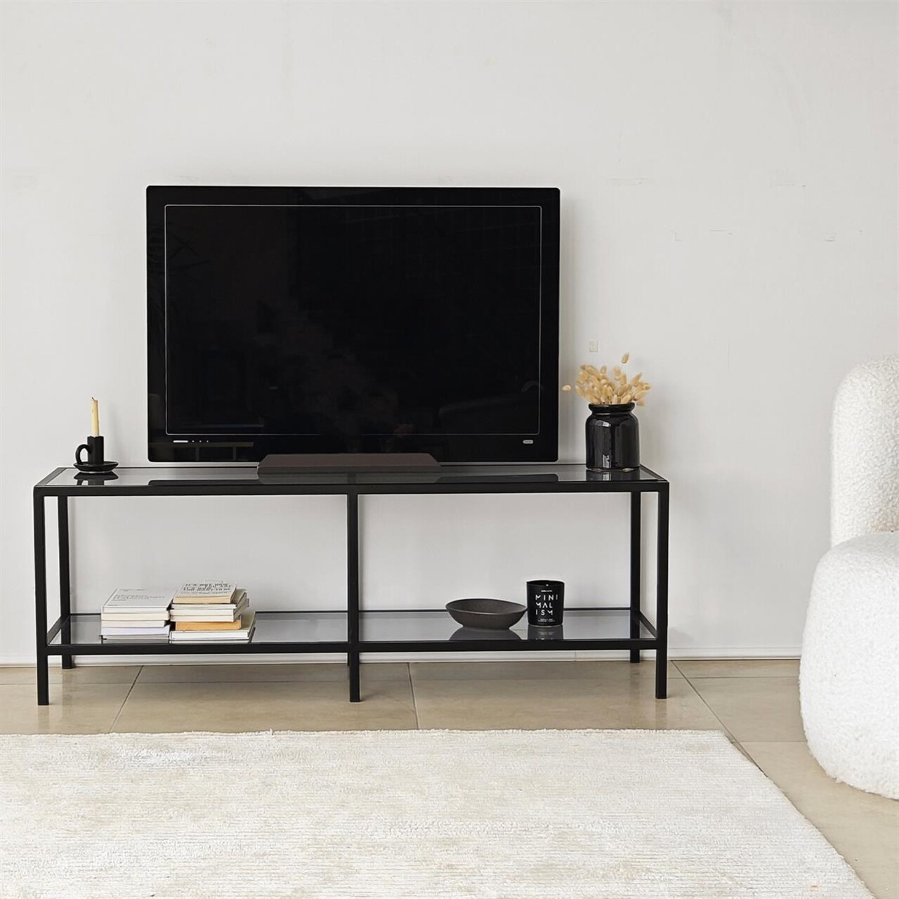 Comoda TV, Neostill, Basic, 130x45x40 cm, Sticla temperata, Gri închis/negru - 1 | YEO