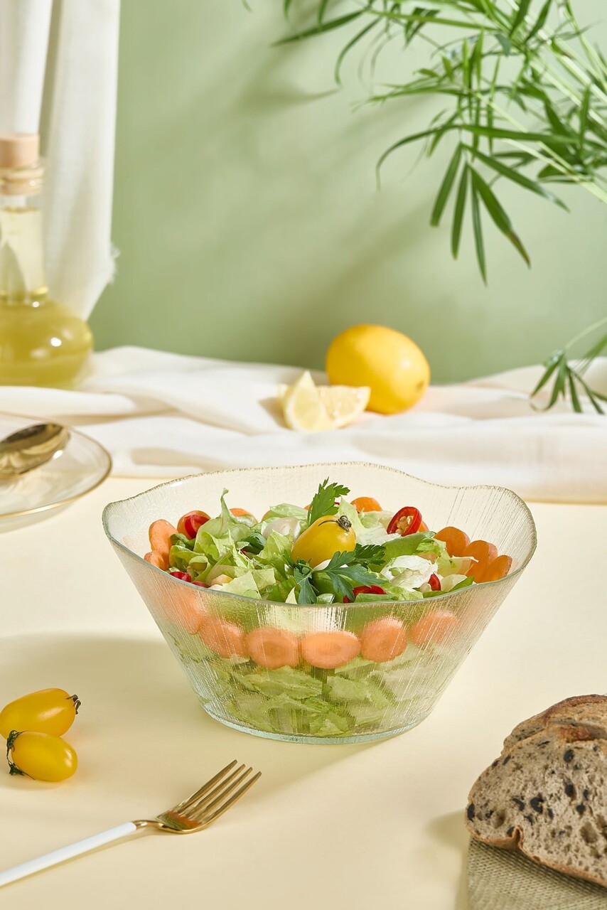 Bol de salată din sticlă, Hermia, 337GLZ1174, Cu ramă aurie, Transparent - imagine 2