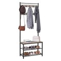 Cuier cu pantofar si bancheta, Vasagle, 70x32x175 cm, PAL/otel, grej/negru