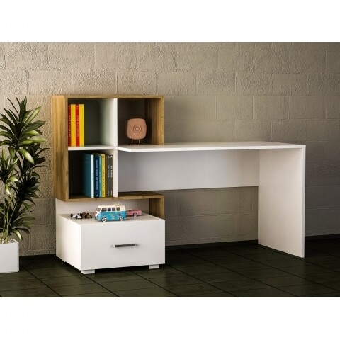 Birou Wooden Art, Bloom White Walnut, 152.7×105.6×60 cm mezoni.ro