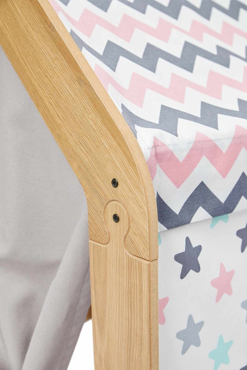 Cort de joaca pentru copii, Hanah Home, Wooden Tent, 95x114x90 cm, Natural / Alb / Roz - imagine 2