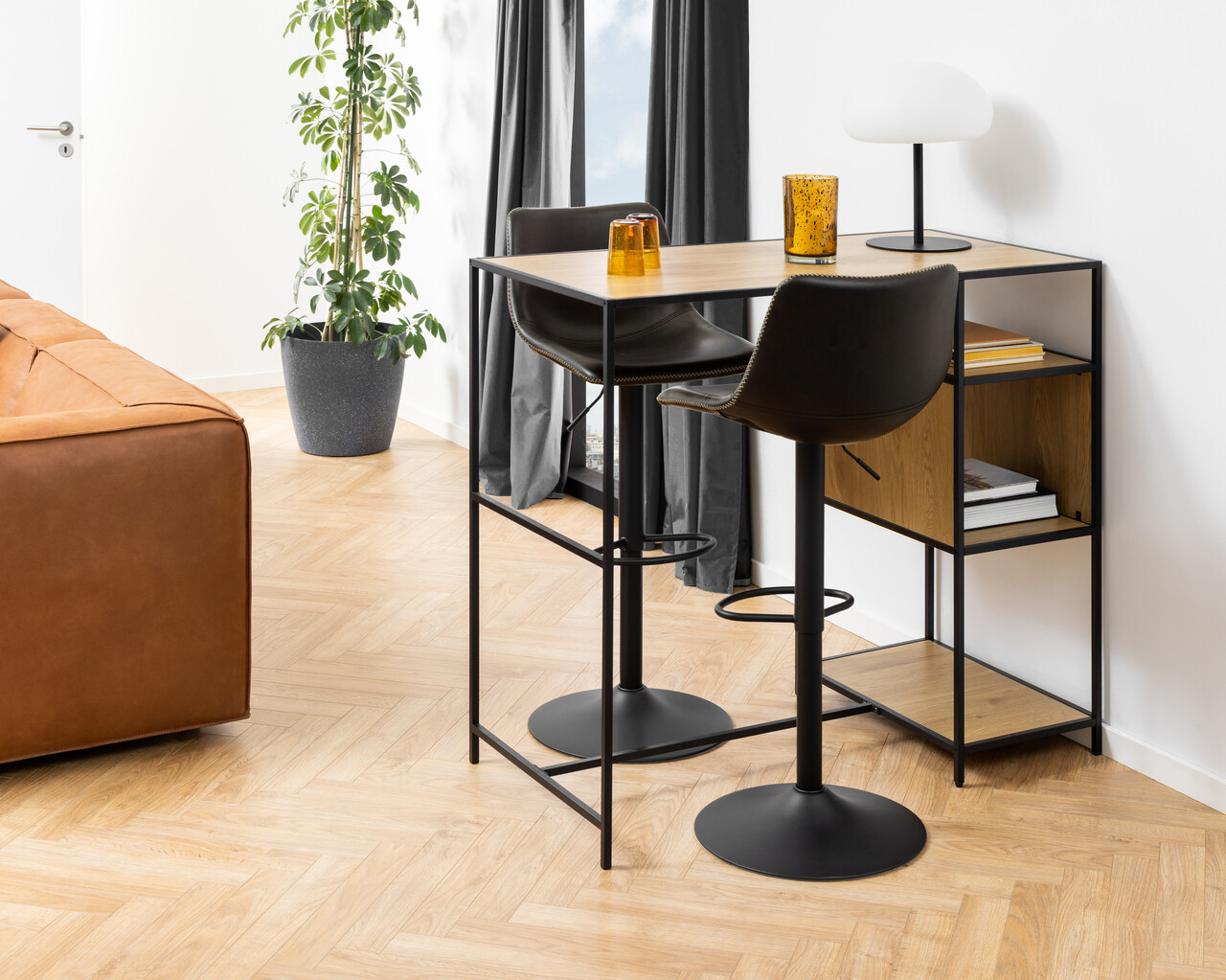 Scaun de bar Oregon, Actona, 47x51x110 cm, rotativ, piele ecologica/otel, negru - view 4