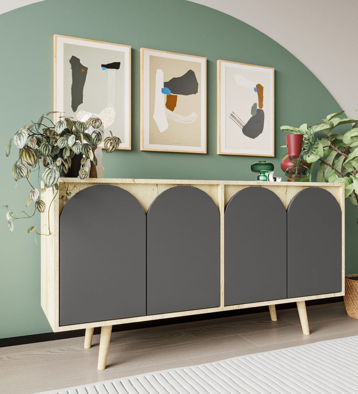 Consola, Hanah Home, Venezia 150, 150x80x45 cm, PAL, Stejar safir / Antracit - view 2