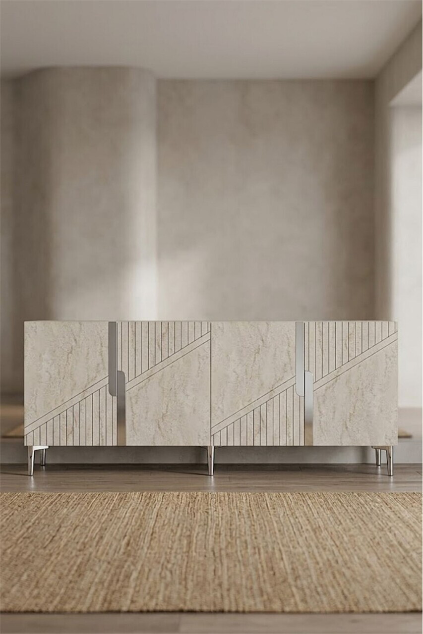 Consola, Hanah Home, Evva 150, 125x75x32 cm, Antracit / Travertin / Argint — imaginea 2