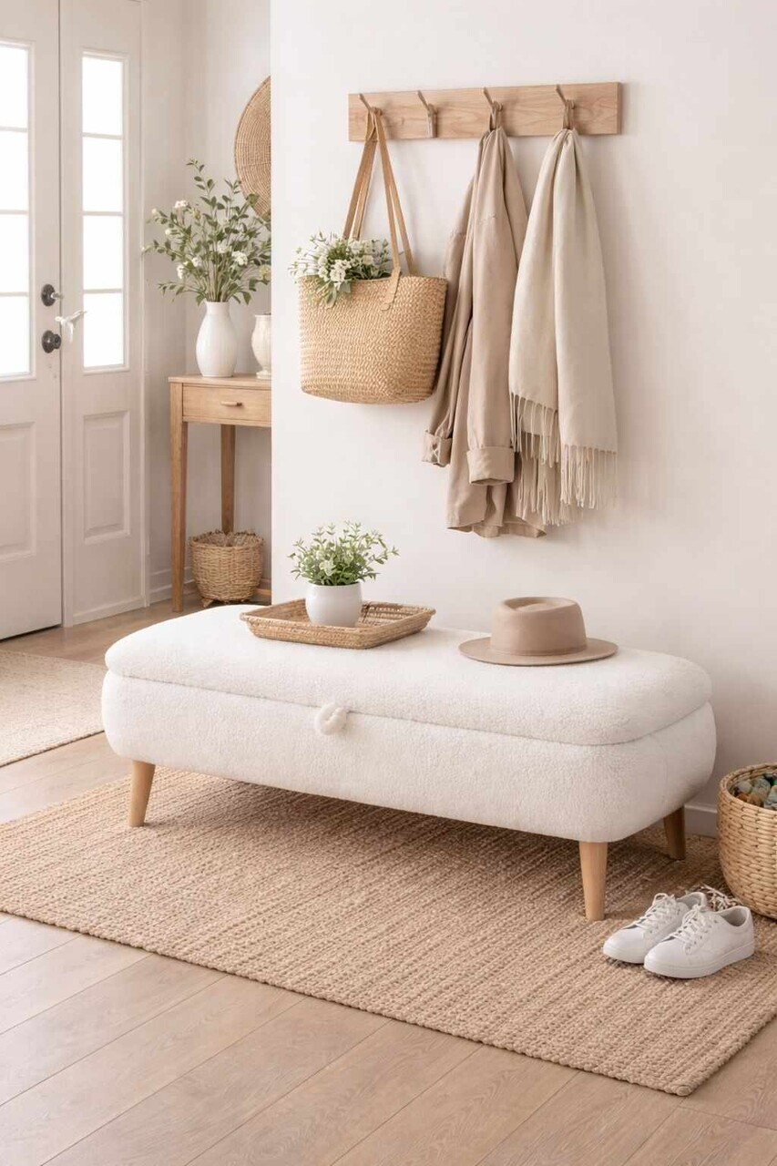 Banca, Hanah Home, Rena, 90x45x30 cm, Alb