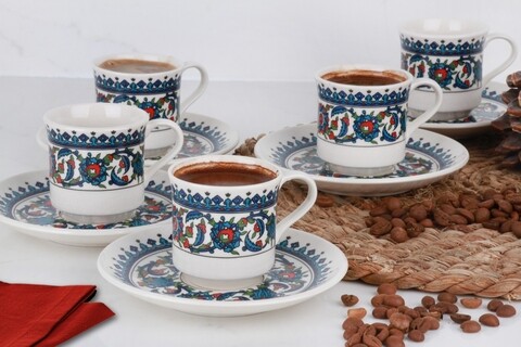 Set 6 cesti cu farfurie GELENEKSEL 003, Helen Porselen, ceramica, multicolor Helen Porselen