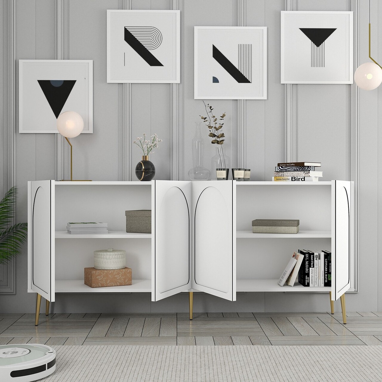 Consola, Hommy Craft, Lyon 80, 180x80x35 cm, PAL, Alb/Auriu - 2 | YEO