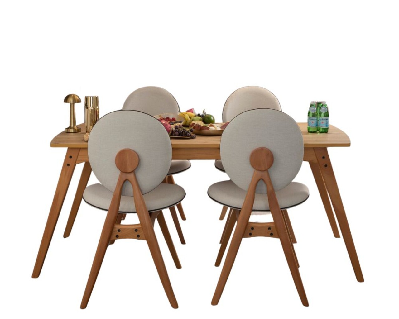 Set masa si scaune, 5 piese, Hanah Home, Touch (4S), Lemn, Stejar / Bej