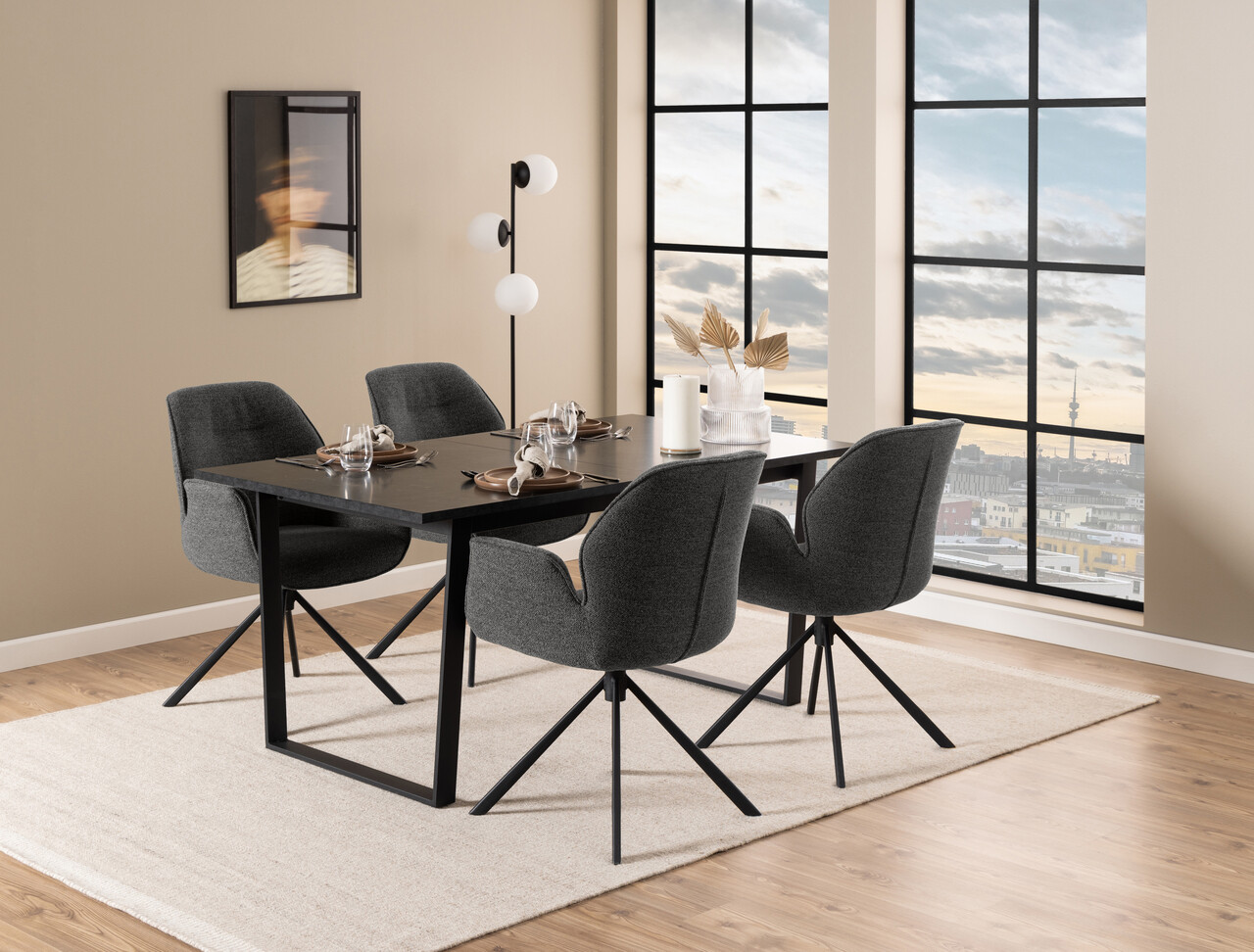 Scaun Aura, Actona, 62x61x90 cm, rotativ, tesatura Boucle/otel, antracit - view 5