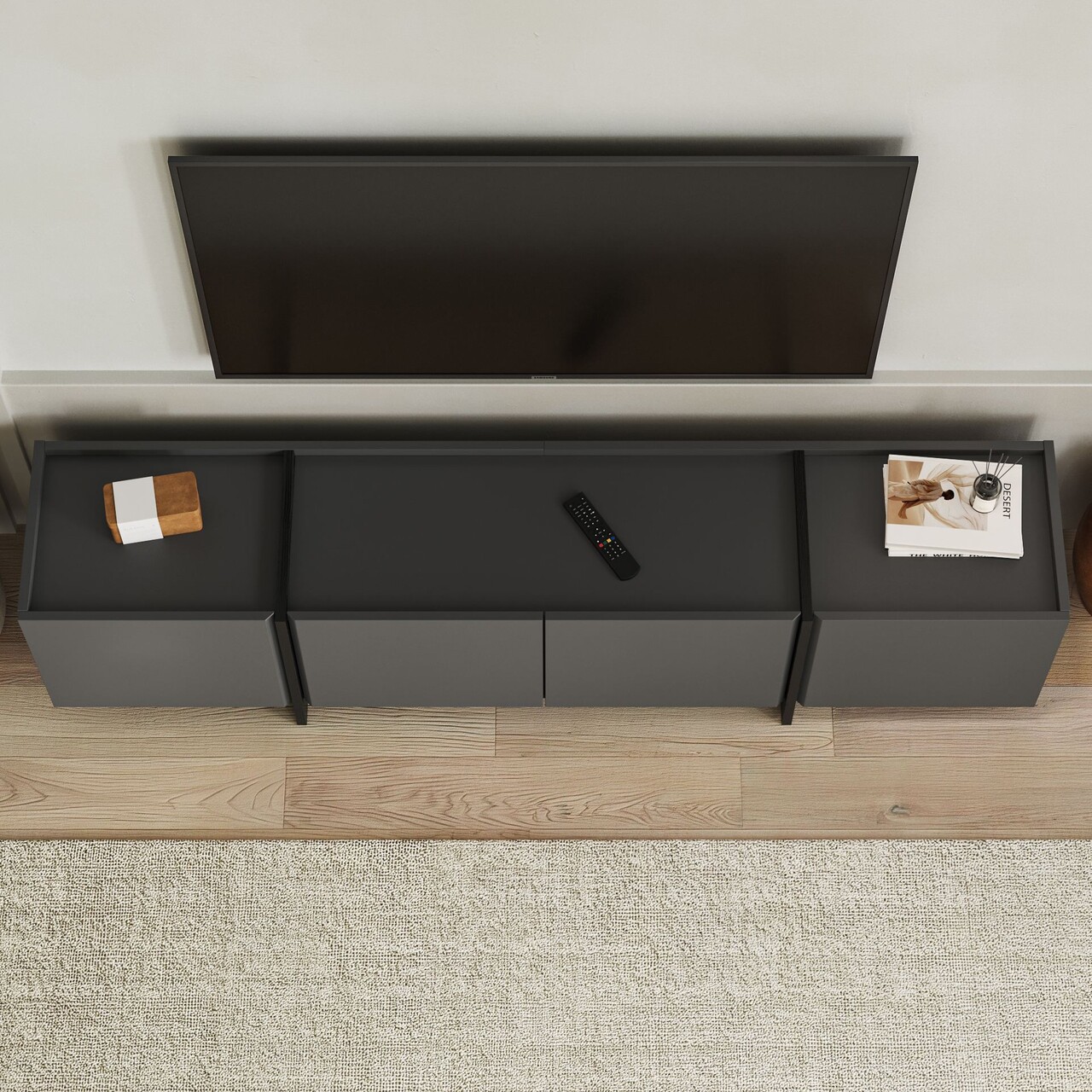 Comoda TV, Nordure, Lowen, 180x46x35 cm, Antracit / Negru - imagine 5