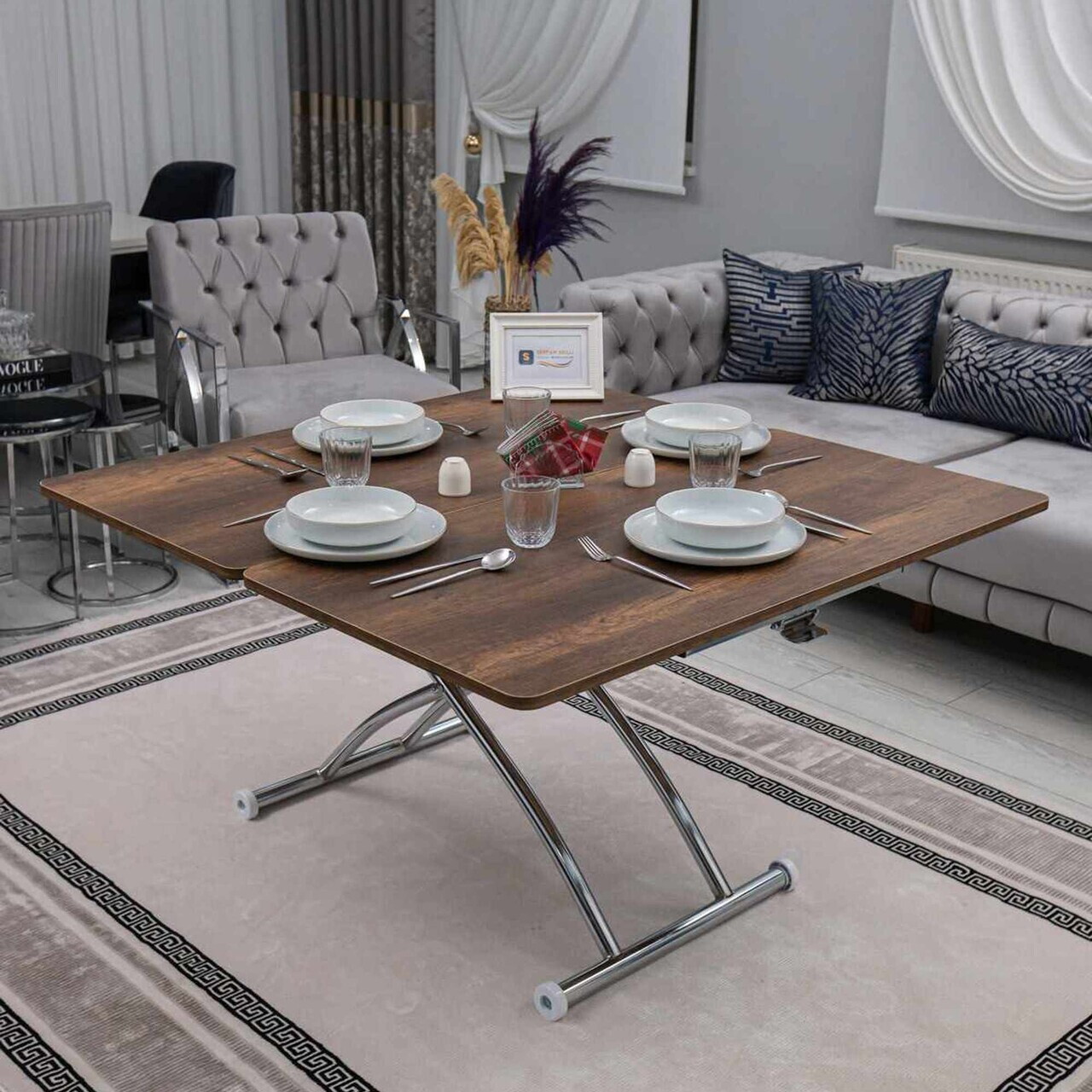 Masuta de cafea, Hanah Home, Juppo Ext, MDF, Nuc / Crom — imaginea 3